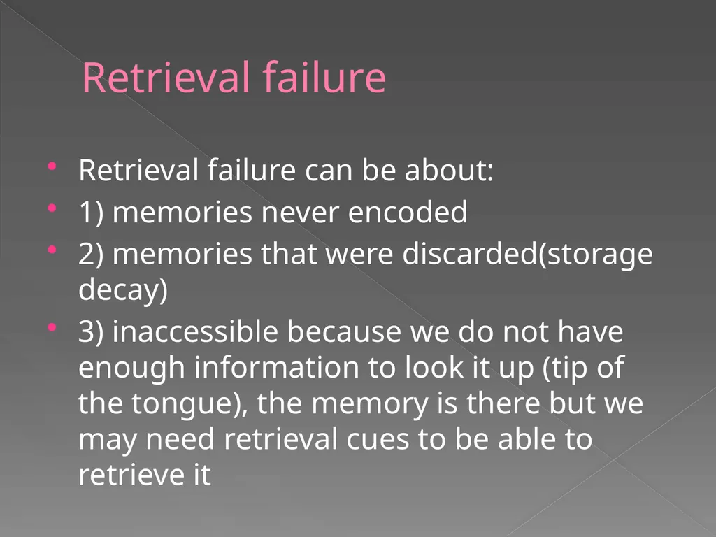 Memory Part 2 Retrieval Retrieval Retrieval is the - slide 21 of 26