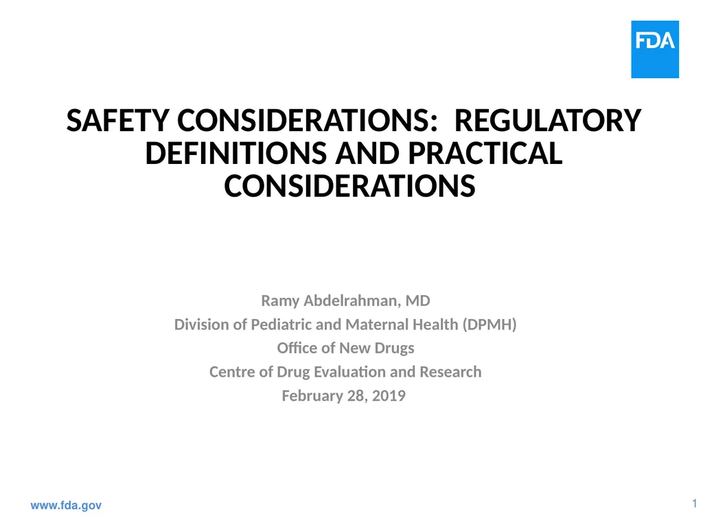 Safety Considerations: Regulatory Definitions and - slide 1 of 18