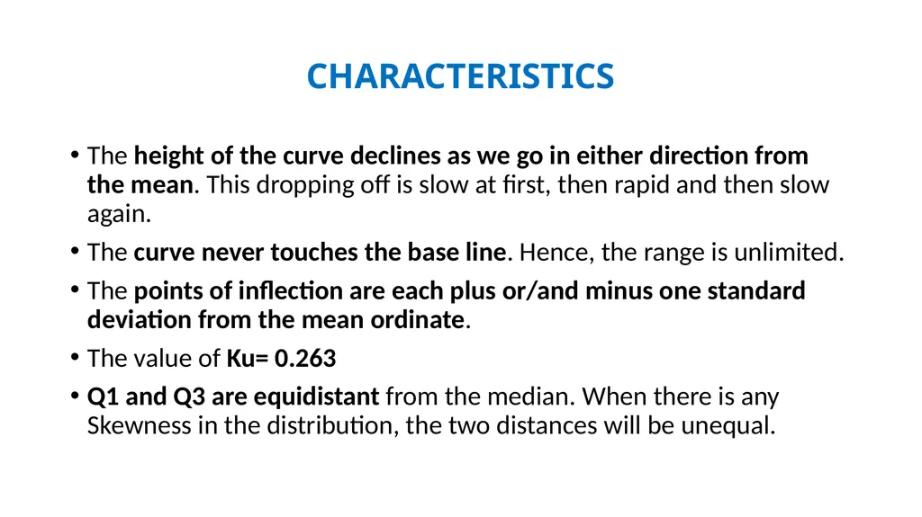 NORMAL PROBABILITY CURVE CONCEPT, CHARACTERISTICS - slide 4 of 10