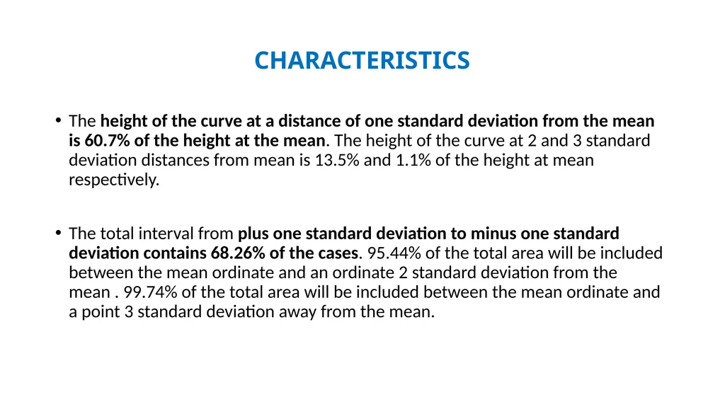 NORMAL PROBABILITY CURVE CONCEPT, CHARACTERISTICS - slide 5 of 10