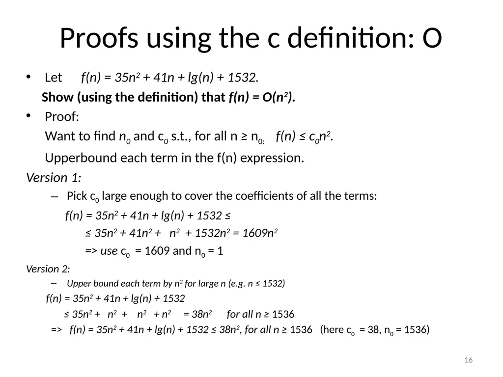 Growth of functions CSE 3318 – Algorithms and Data - slide 16 of 28