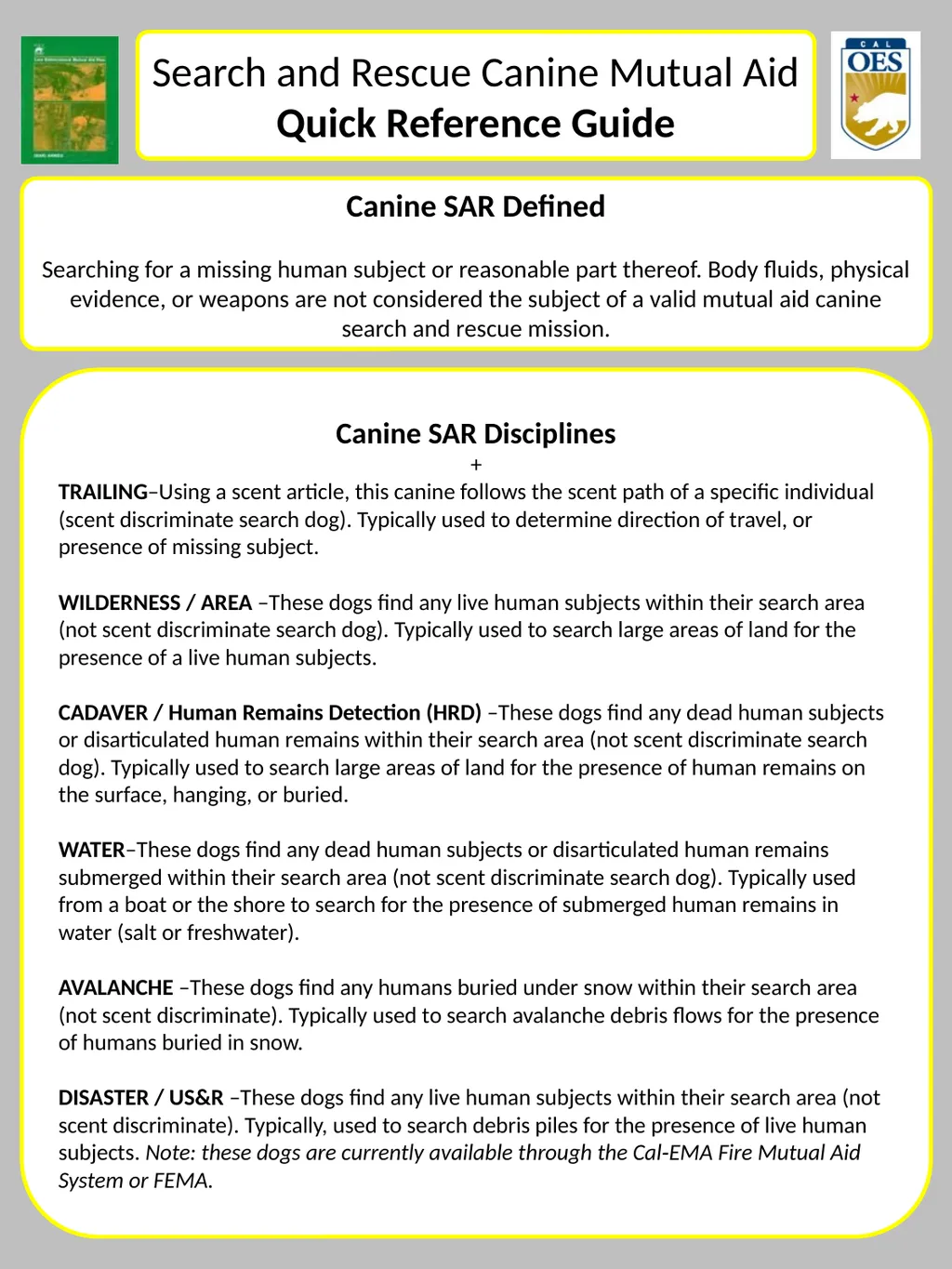 Search and Rescue Canine Mutual Aid Quick - slide 1 of 2