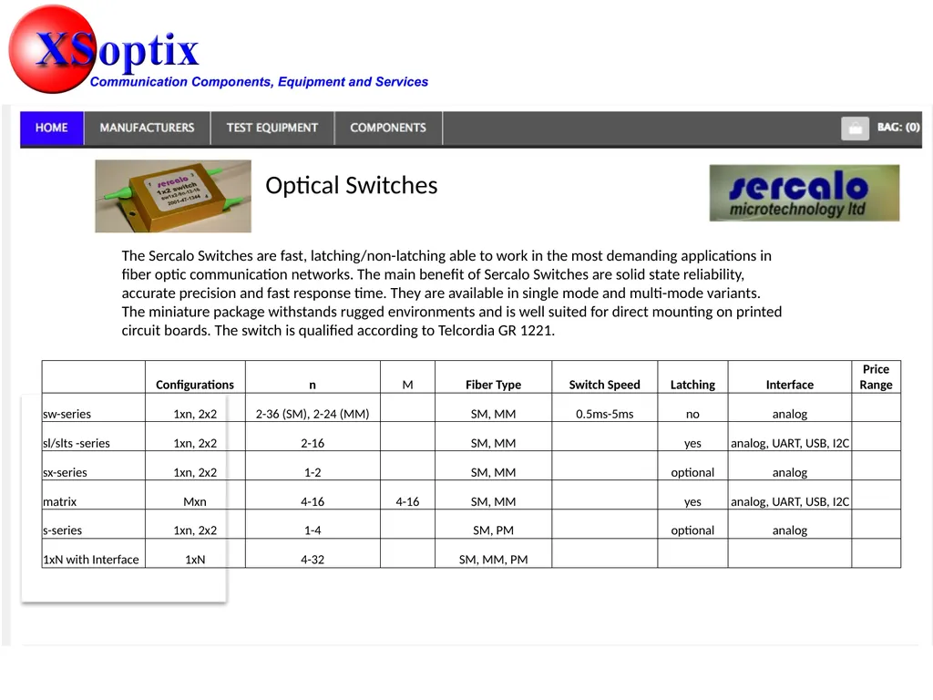Optical Switches The Sercalo Switches are fast, - slide 1 of 9