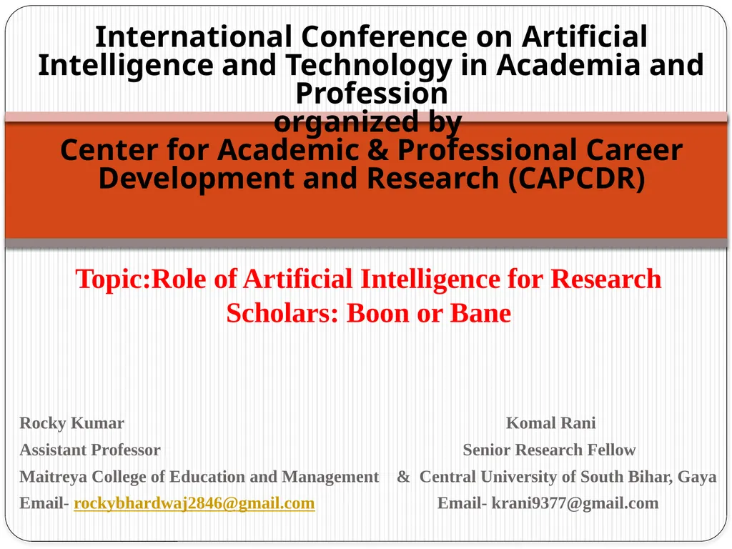 Topic:Role of Artificial Intelligence for Research - slide 1 of 9