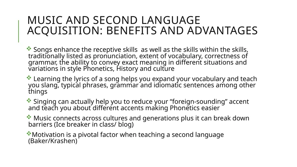 Using Music to Enhance Second Language - slide 3 of 27
