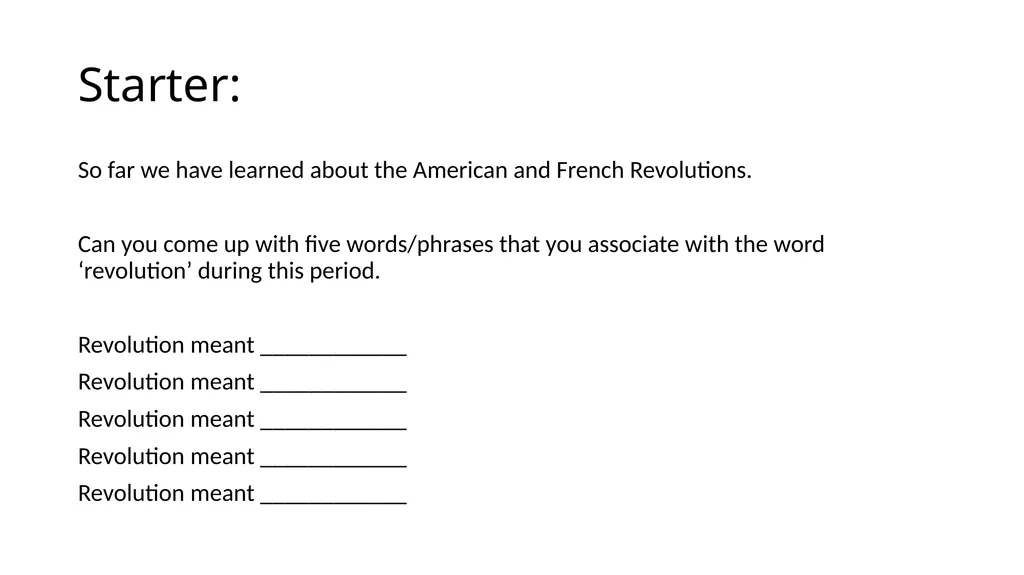 Starter: So far we have learned about the American - slide 1 of 8