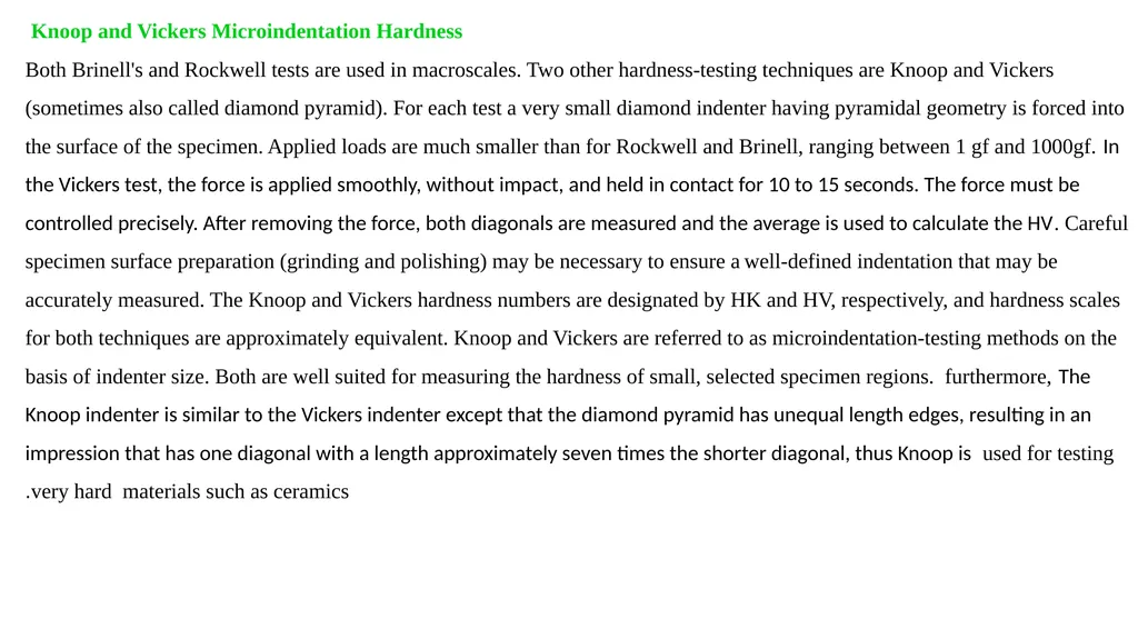 Knoop and Vickers Microindentation Hardness Both - slide 1 of 6
