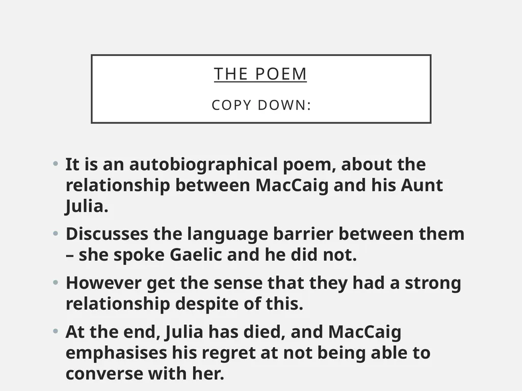 Aunt Julia Norman MacCaig In your groups What do - slide 13 of 52