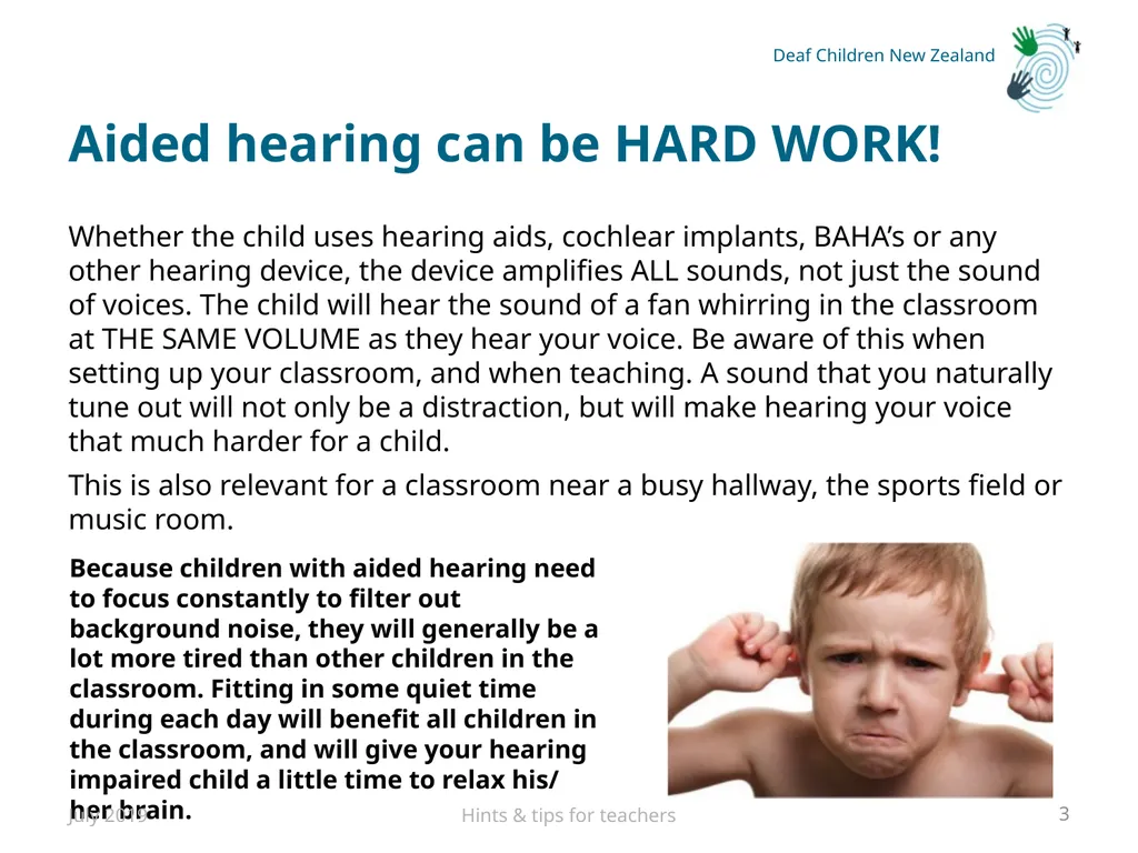 Hints and tips for Teachers with Deaf or Hard of - slide 3 of 20