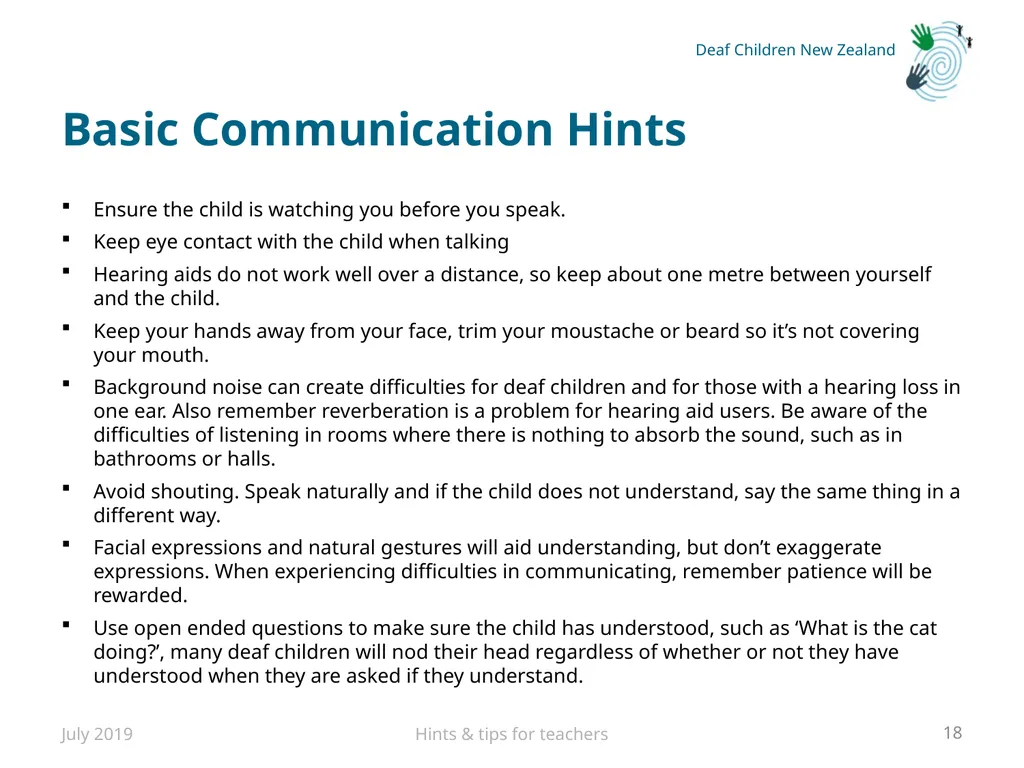 Hints and tips for Teachers with Deaf or Hard of - slide 18 of 20