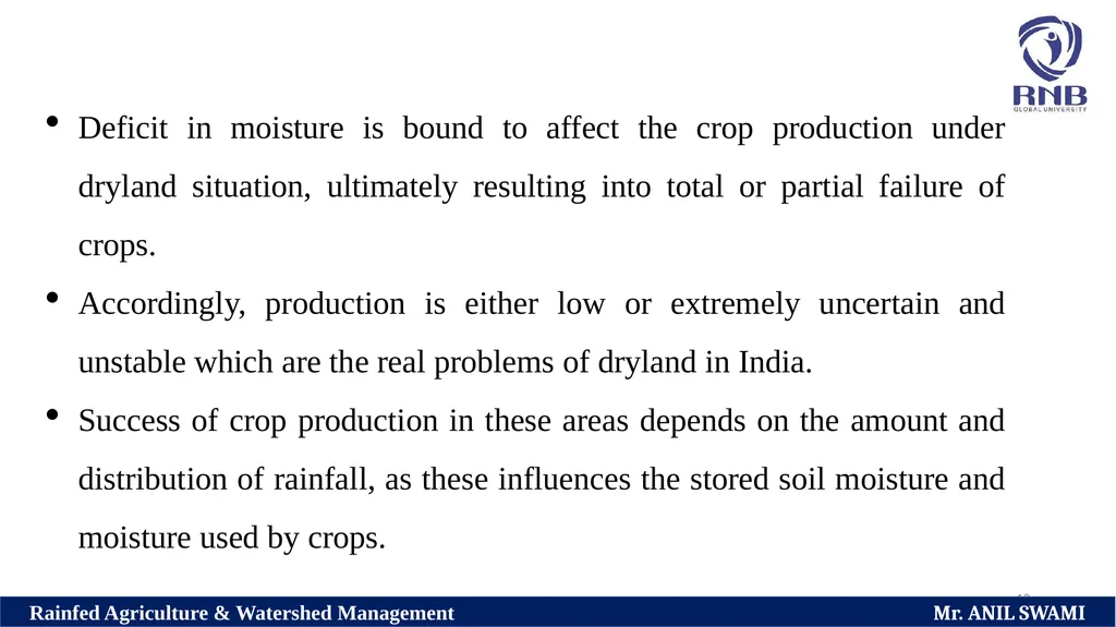 Course Name: Rainfed Agriculture & Watershed - slide 12 of 22