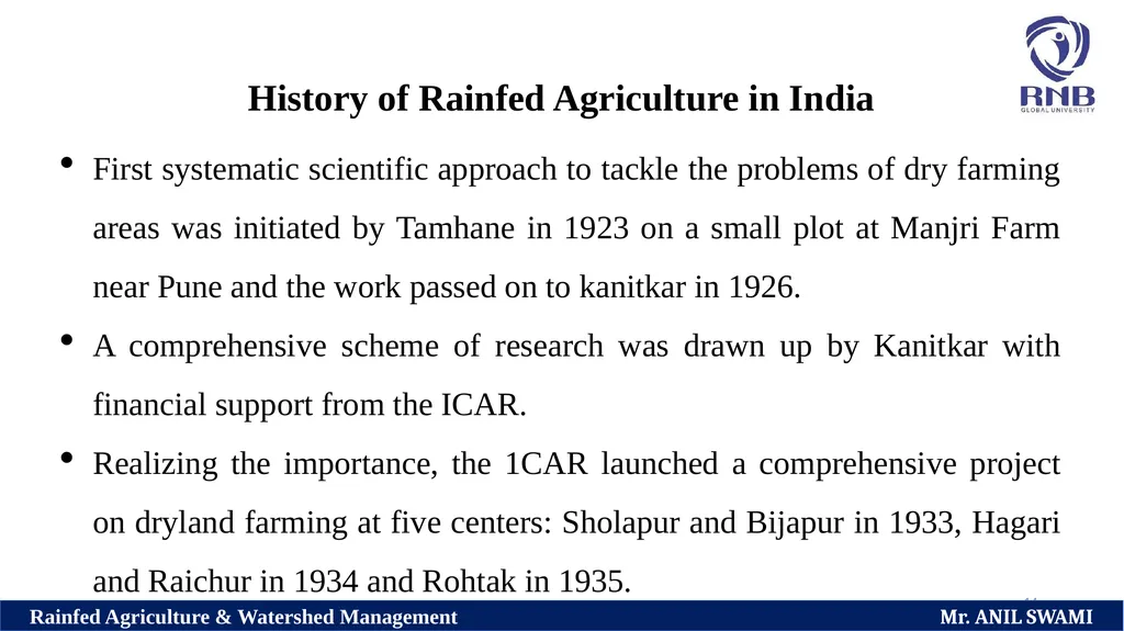 Course Name: Rainfed Agriculture & Watershed - slide 14 of 22