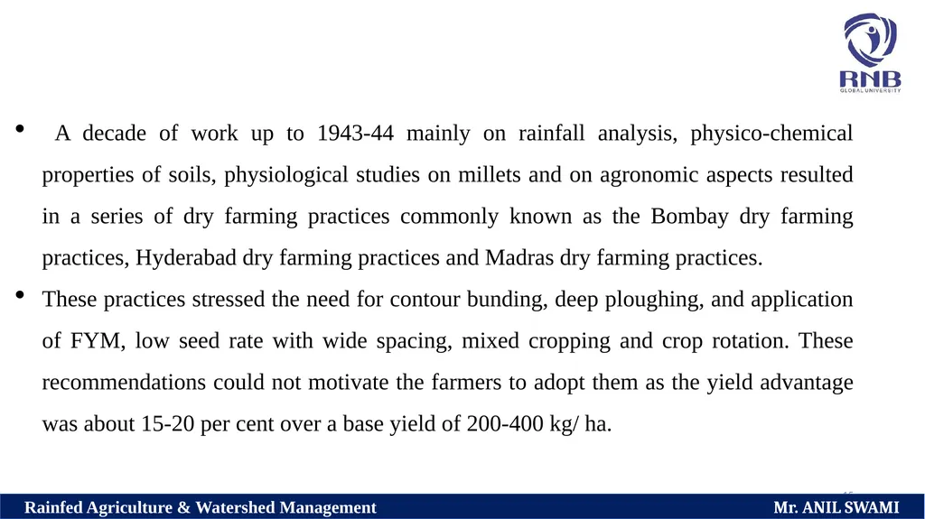 Course Name: Rainfed Agriculture & Watershed - slide 15 of 22