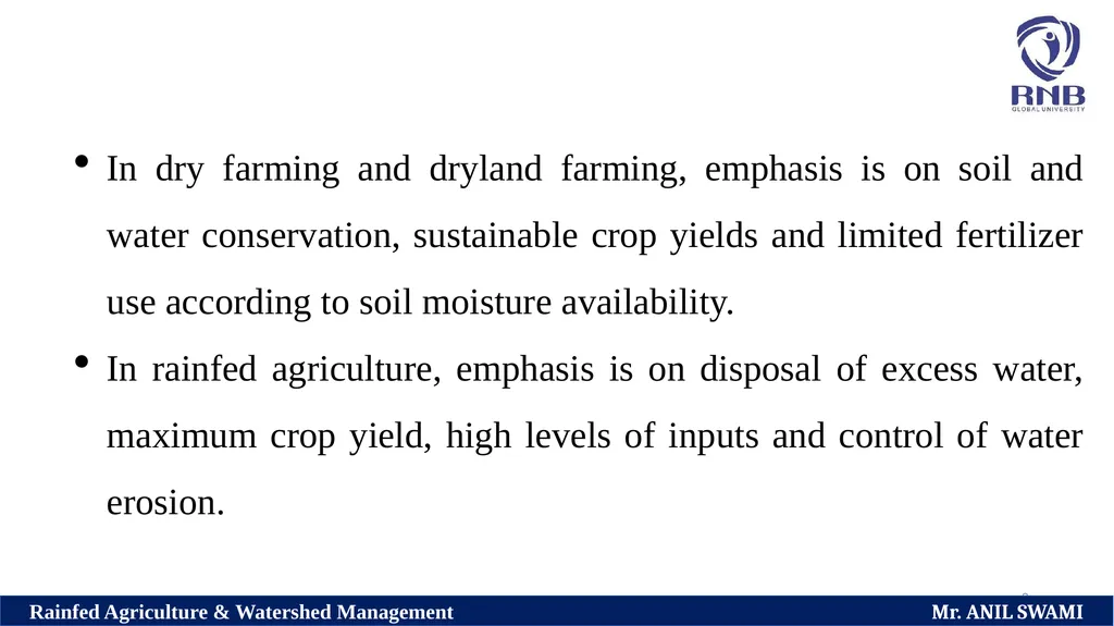 Course Name: Rainfed Agriculture & Watershed - slide 9 of 22