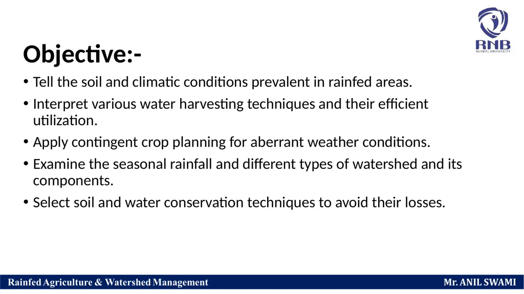 Course Name: Rainfed Agriculture & Watershed - slide 2 of 22