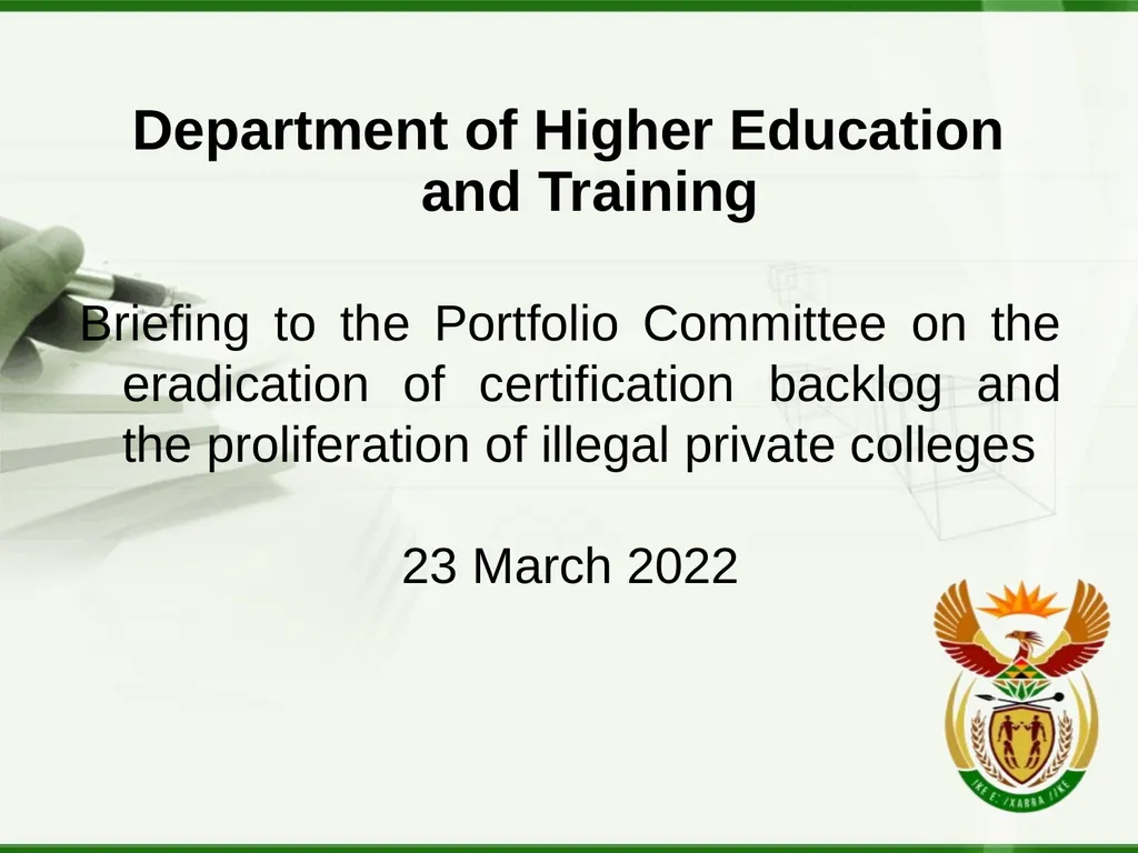 Department of Higher Education and Training - slide 1 of 21