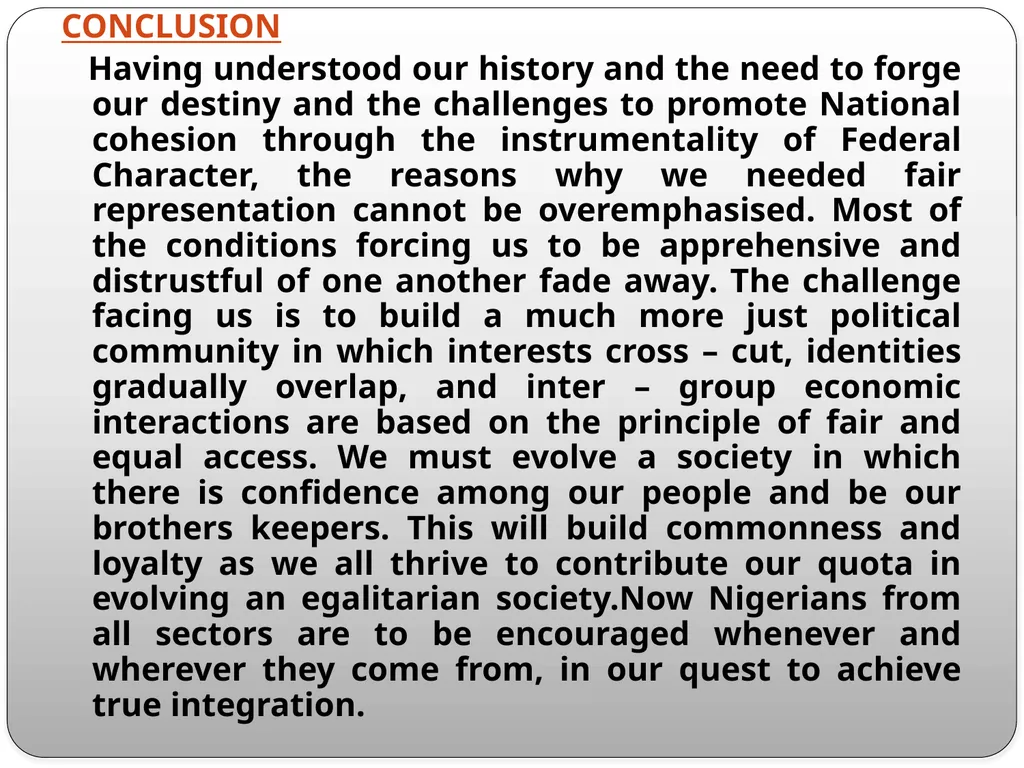 FEDERAL CHARACTER PRINCIPLES: ITS IMPLEMENTATION, - slide 23 of 26