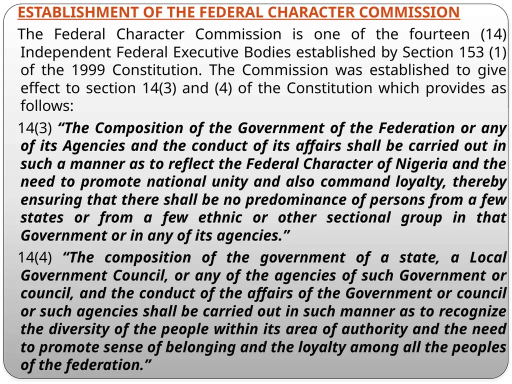 FEDERAL CHARACTER PRINCIPLES: ITS IMPLEMENTATION, - slide 7 of 26