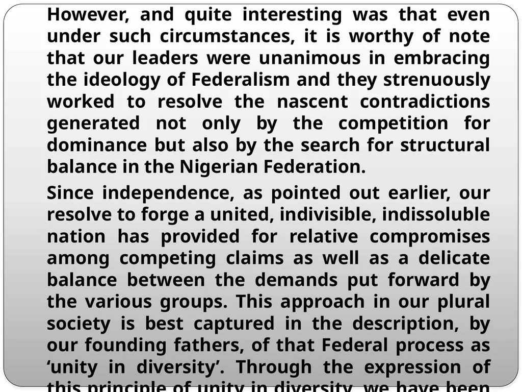 FEDERAL CHARACTER PRINCIPLES: ITS IMPLEMENTATION, - slide 4 of 26