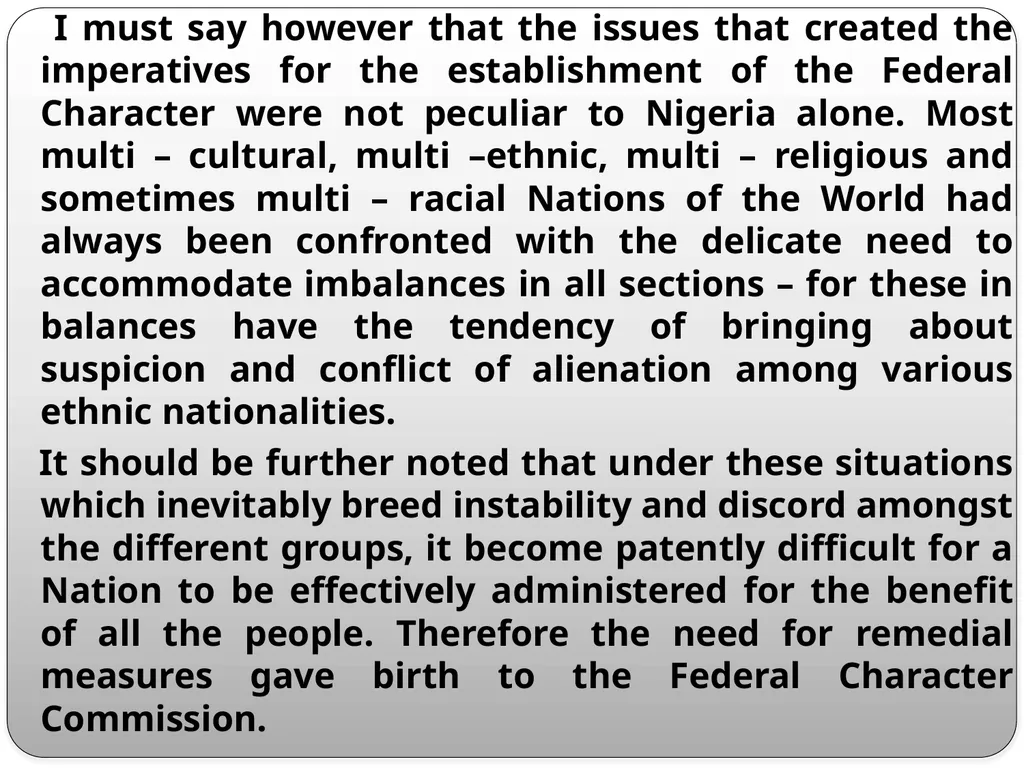 FEDERAL CHARACTER PRINCIPLES: ITS IMPLEMENTATION, - slide 6 of 26
