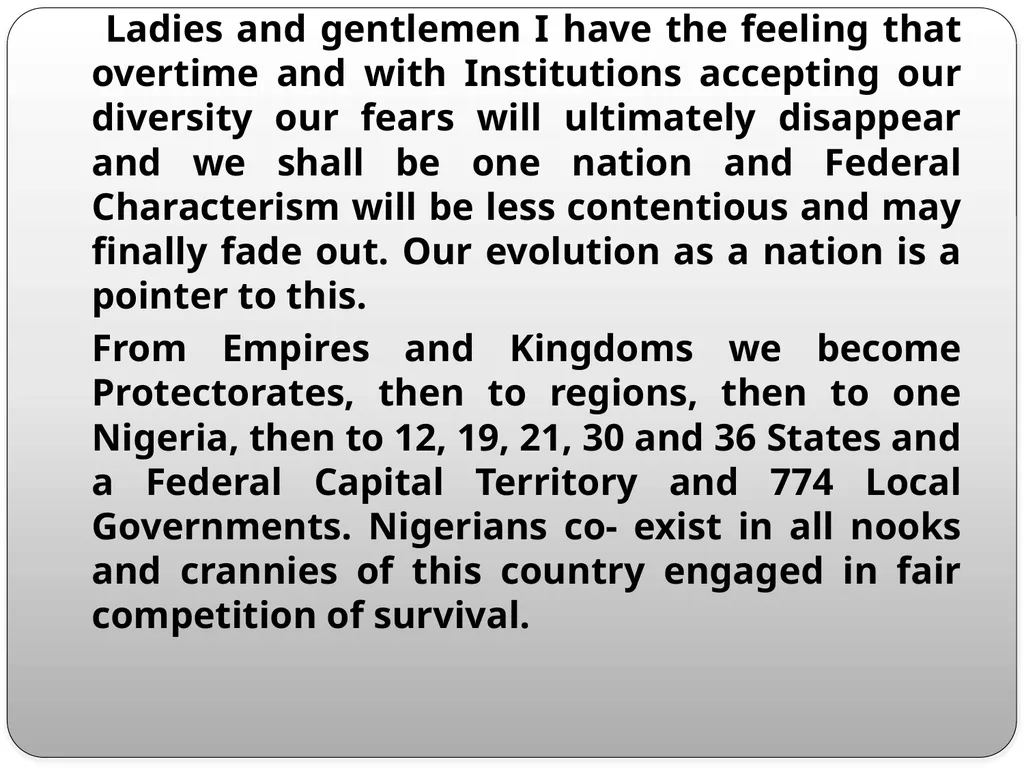 FEDERAL CHARACTER PRINCIPLES: ITS IMPLEMENTATION, - slide 24 of 26
