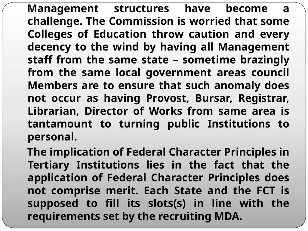 FEDERAL CHARACTER PRINCIPLES: ITS IMPLEMENTATION, - slide 17 of 26