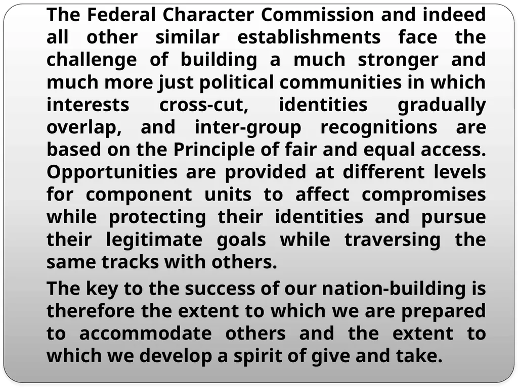 FEDERAL CHARACTER PRINCIPLES: ITS IMPLEMENTATION, - slide 5 of 26