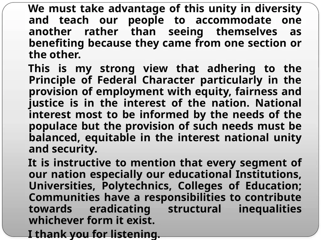 FEDERAL CHARACTER PRINCIPLES: ITS IMPLEMENTATION, - slide 25 of 26