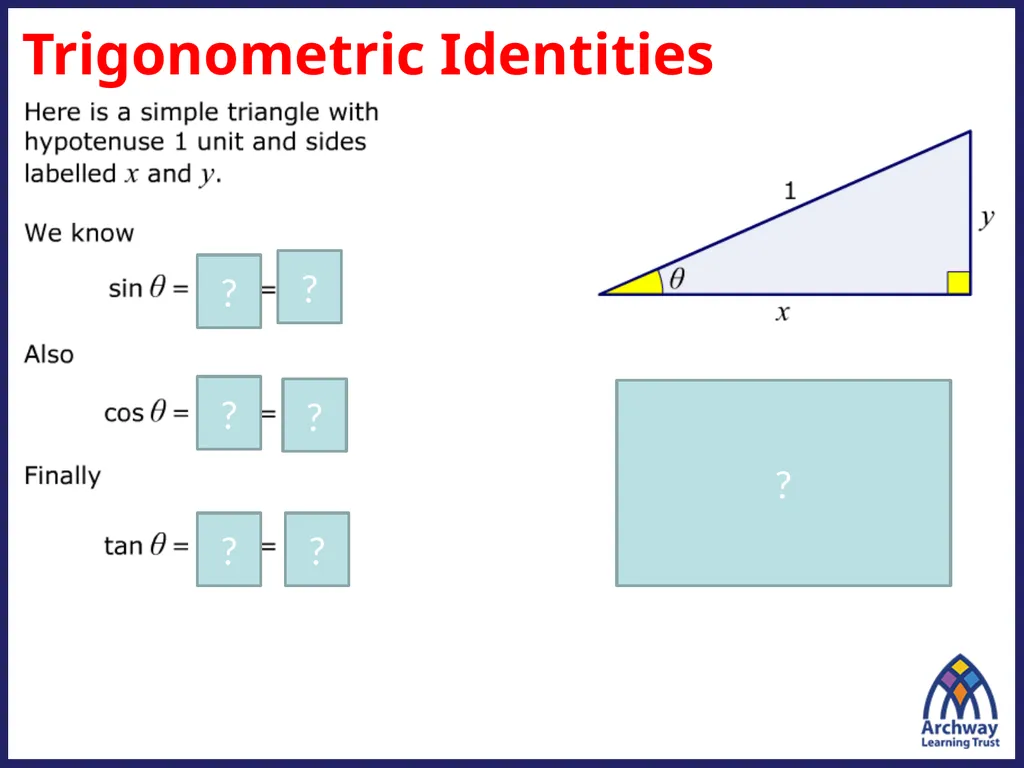 Challenge Questions ? ? ? Trigonometric Identities - slide 3 of 17