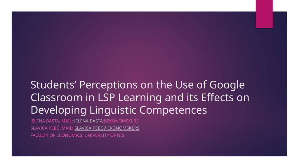 Students’ Perceptions on the Use of Google - slide 1 of 25