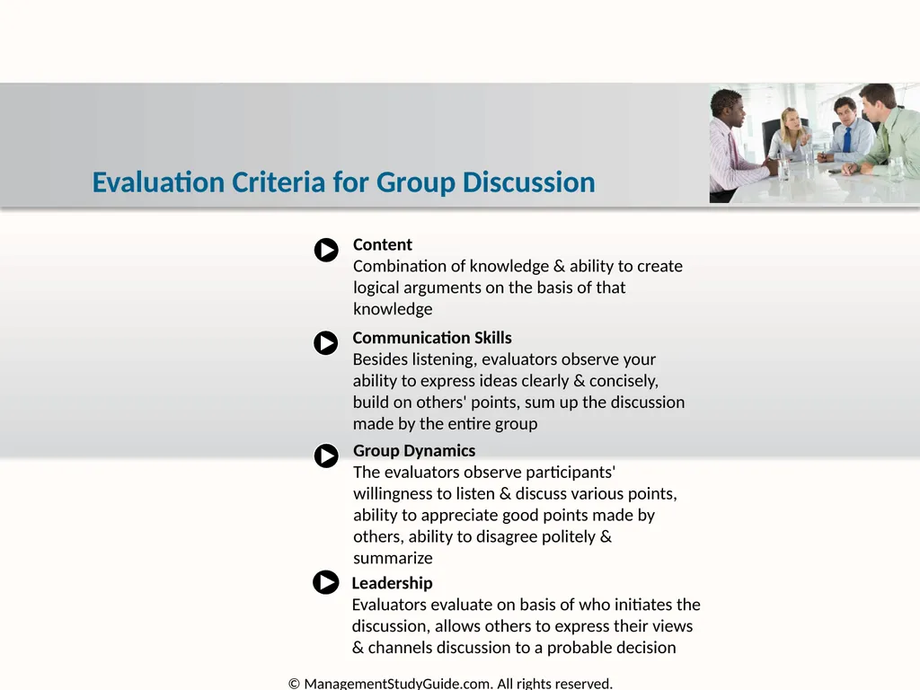 Group Discussion Strategies Course Objectives Do’s - slide 21 of 49