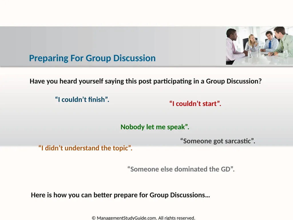 Group Discussion Strategies Course Objectives Do’s - slide 23 of 49
