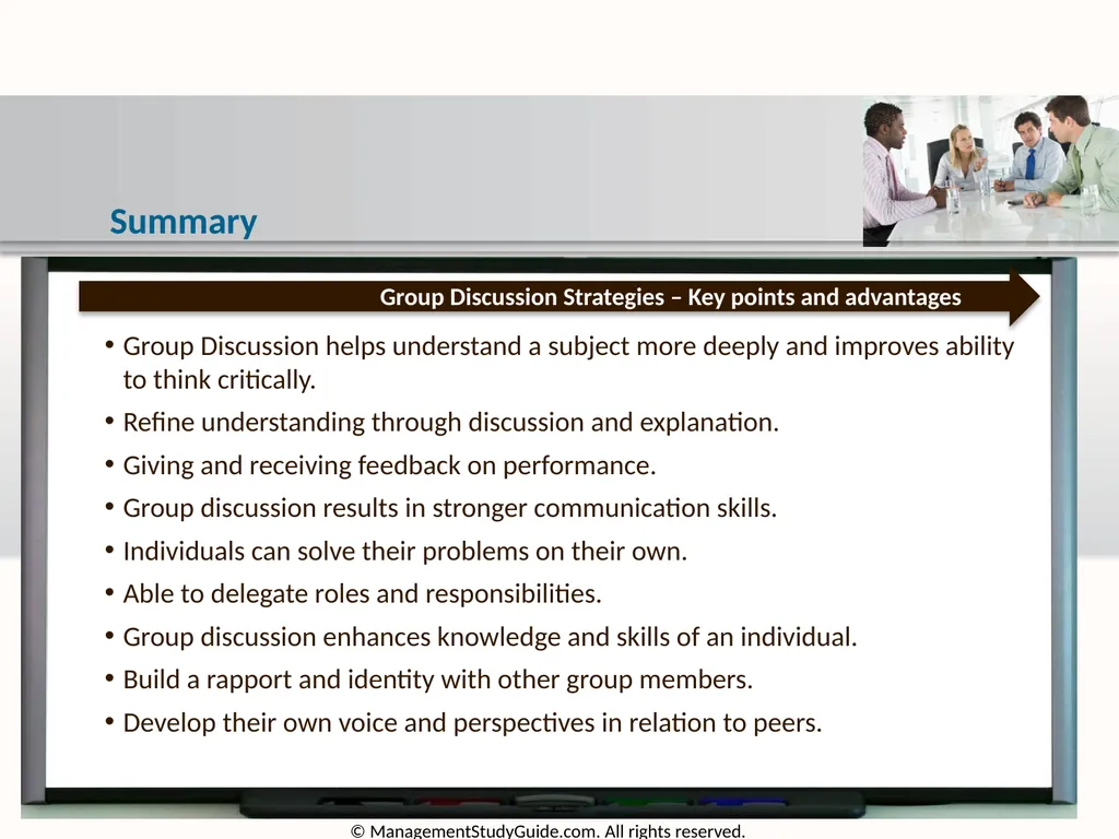 Group Discussion Strategies Course Objectives Do’s - slide 49 of 49