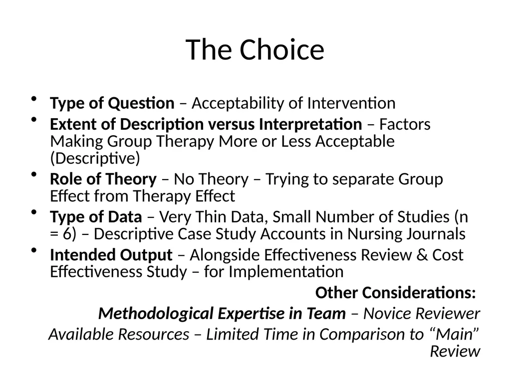 Choosing a Method of Qualitative Synthesis Dr - slide 17 of 29
