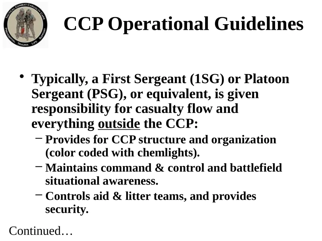 Tactical Field Care 3f Casualty Collection Point - slide 9 of 19