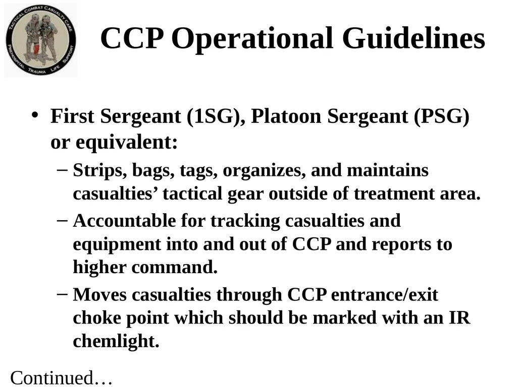 Tactical Field Care 3f Casualty Collection Point - slide 10 of 19