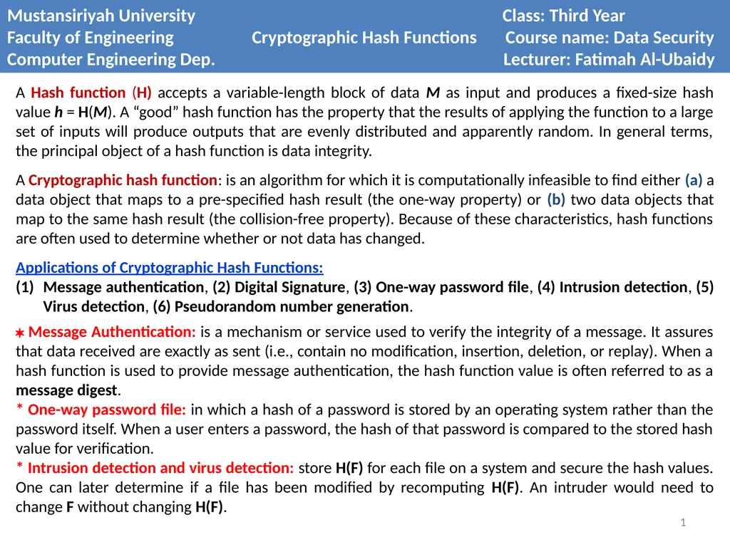 Mustansiriyah University Class: Third Year Faculty - slide 1 of 9