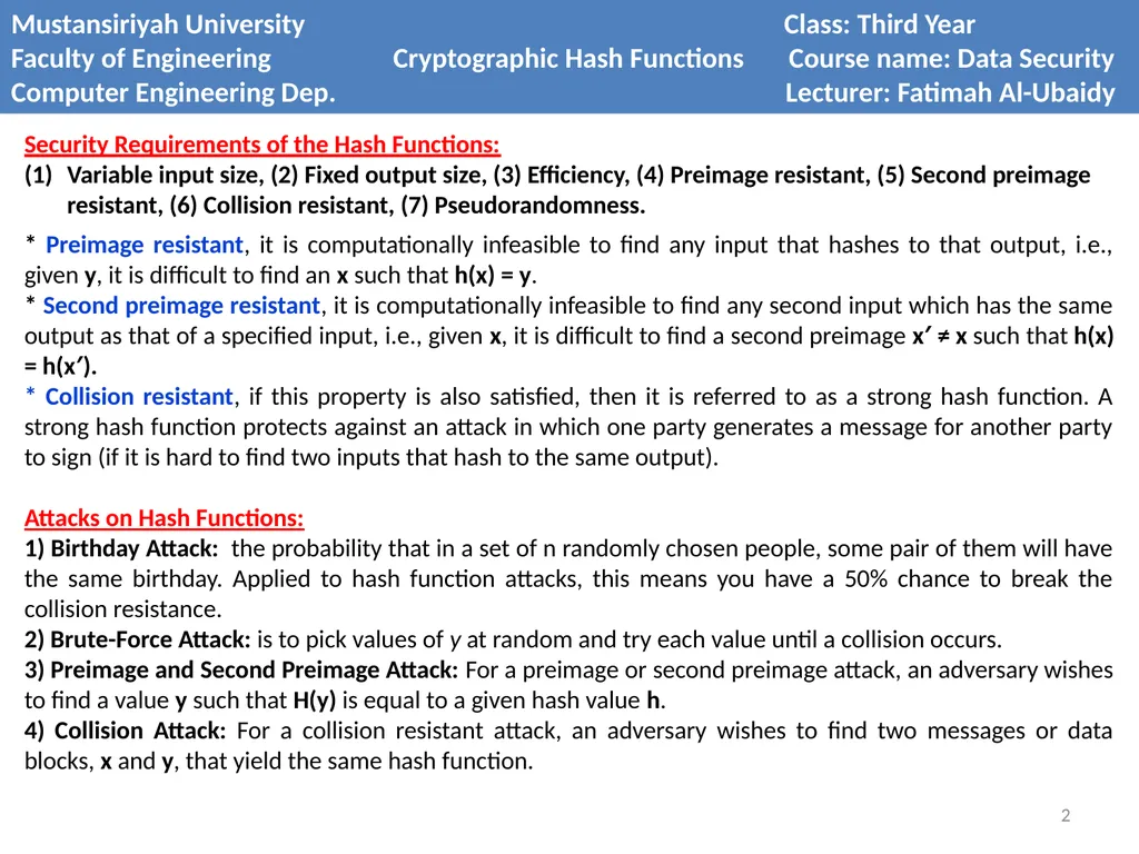 Mustansiriyah University Class: Third Year Faculty - slide 2 of 9