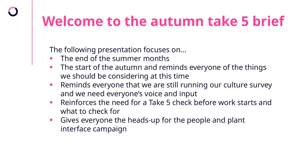 Autumn 2022 Take 5 Brief Welcome to the autumn - slide 2 of 11