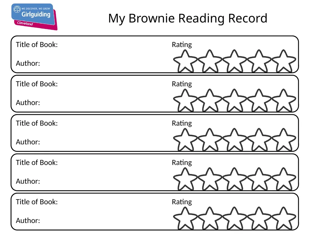 Brownie Booklover Badge Name: - slide 3 of 8