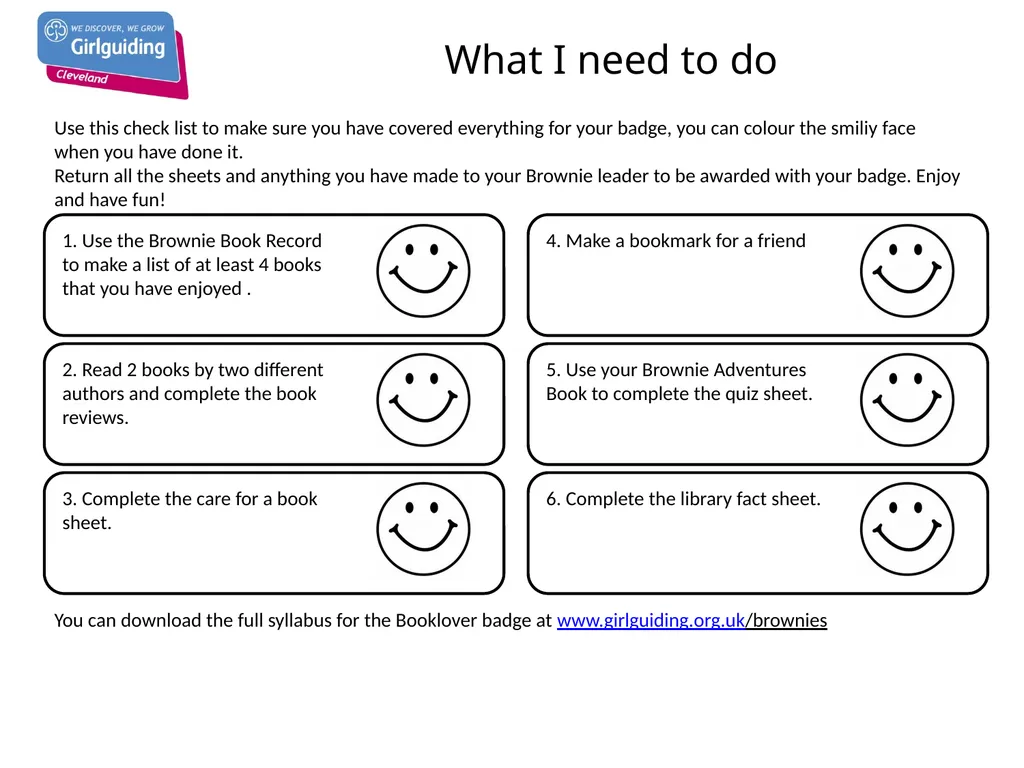Brownie Booklover Badge Name: - slide 2 of 8