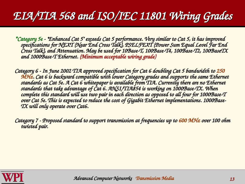 Physical Layer (part 3) Transmission Media - slide 13 of 48