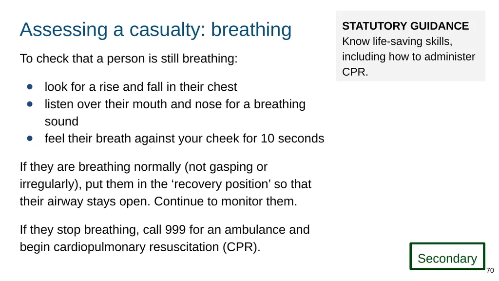 Teaching basic first aid ADAPT THIS FOR YOUR OWN - slide 70 of 104
