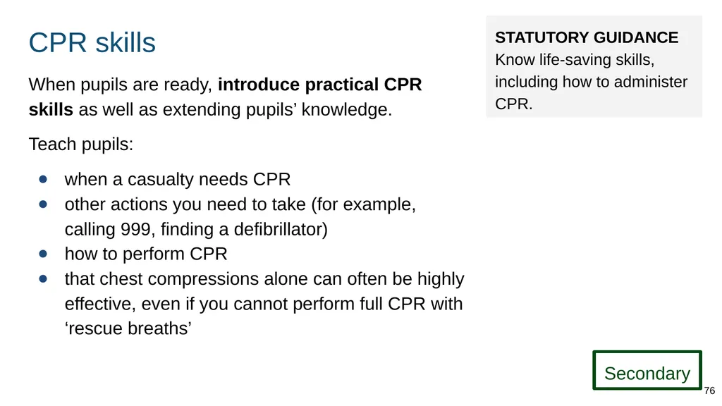 Teaching basic first aid ADAPT THIS FOR YOUR OWN - slide 76 of 104