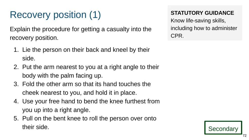 Teaching basic first aid ADAPT THIS FOR YOUR OWN - slide 72 of 104
