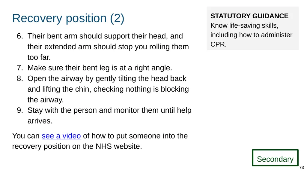 Teaching basic first aid ADAPT THIS FOR YOUR OWN - slide 73 of 104