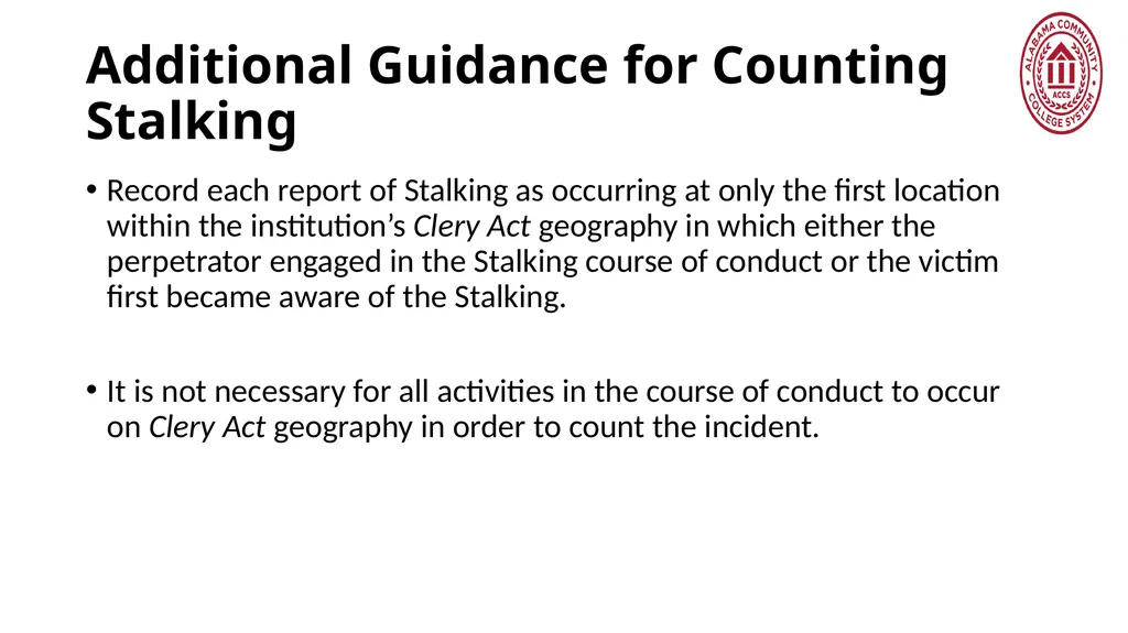 Crime Statistics Classifying and Counting Clery - slide 106 of 146