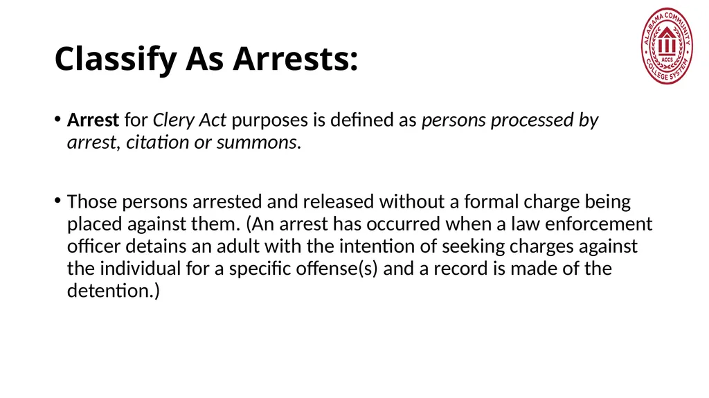 Crime Statistics Classifying and Counting Clery - slide 112 of 146