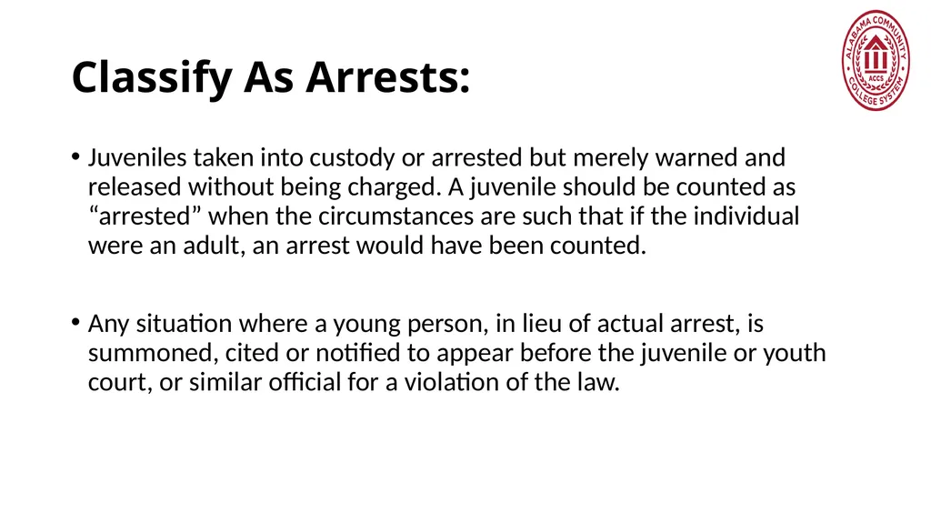 Crime Statistics Classifying and Counting Clery - slide 113 of 146