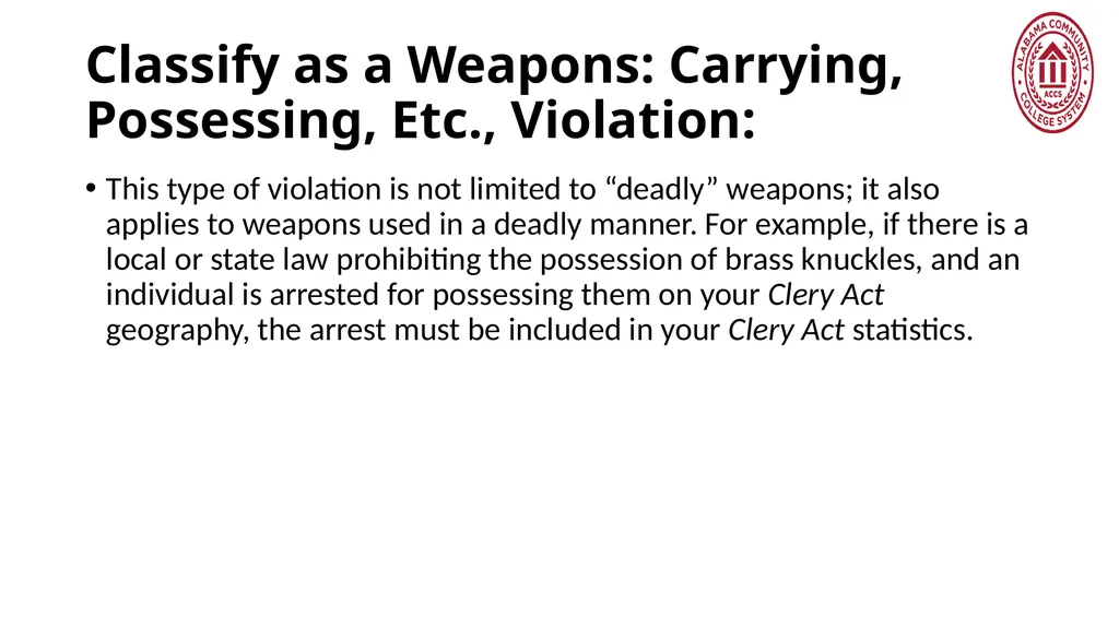 Crime Statistics Classifying and Counting Clery - slide 127 of 146